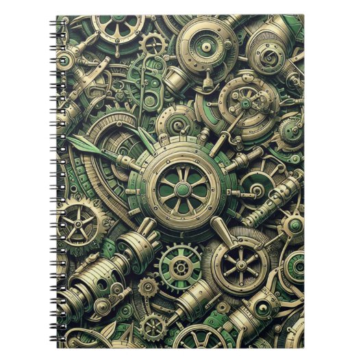 Steampunk Industriële Groene Clockwork Gears Notitieboek (Voorkant)