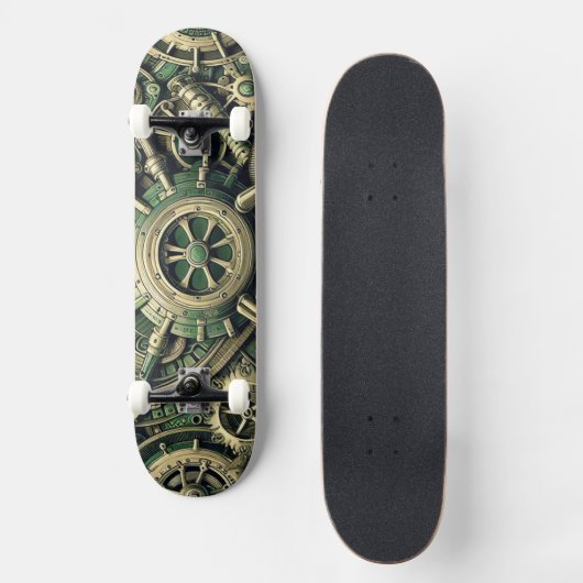 Steampunk Industriële Groene Clockwork Gears Persoonlijk Skateboard (Voorkant)