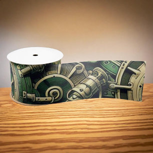 Steampunk Industriële Groene Clockwork Gears Satijnen Lint