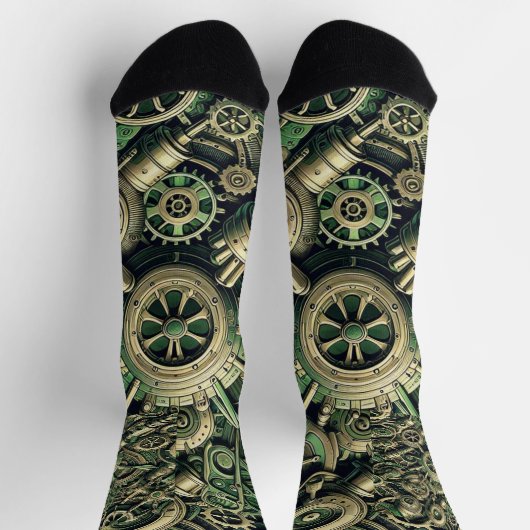 Steampunk Industriële Groene Clockwork Gears Sokken (Top)
