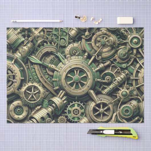 Steampunk Industriële Groene Clockwork Gears Tissuepapier (Craft)