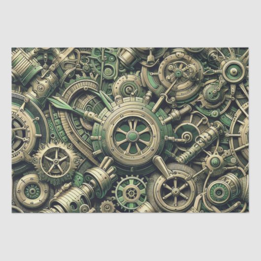 Steampunk Industriële Groene Clockwork Gears Tissuepapier (Voorkant)