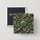 Steampunk Industriële Groene Clockwork Gears Vierkante Button 5,1 Cm (Voorkant /achterkant)