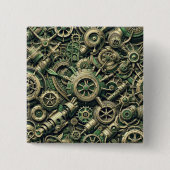 Steampunk Industriële Groene Clockwork Gears Vierkante Button 5,1 Cm (Voorkant)