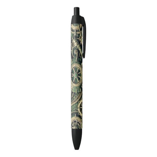 Steampunk Industriële Groene Clockwork Gears Zwarte Inkt Pen (Achterkant (Verticaal))
