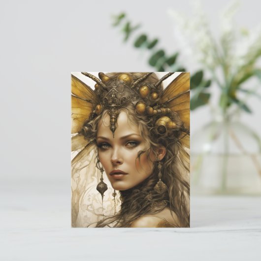 Steampunk Insect Vrouw Briefkaart (Staand voorkant)