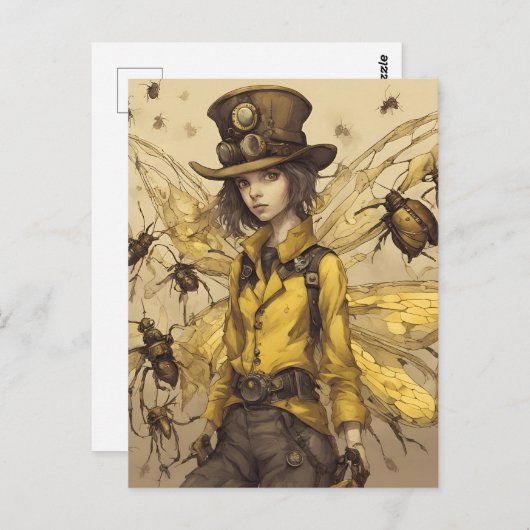 Steampunk Insectendame Briefkaart (Voorkant / Achterkant)