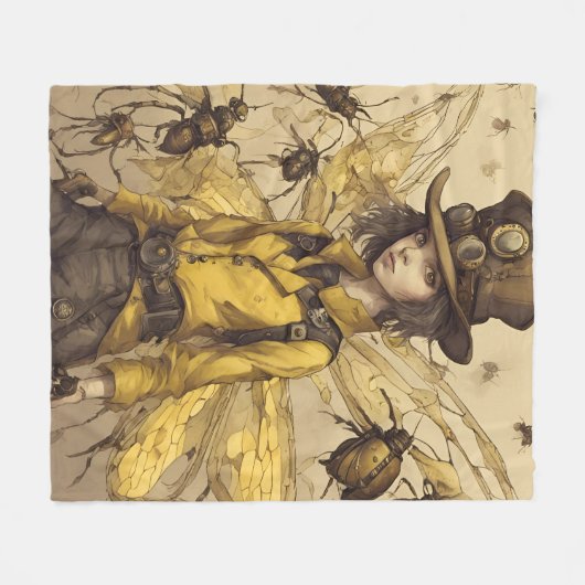 Steampunk Insectendame Fleece Deken (Voorkant (Horizontaal))