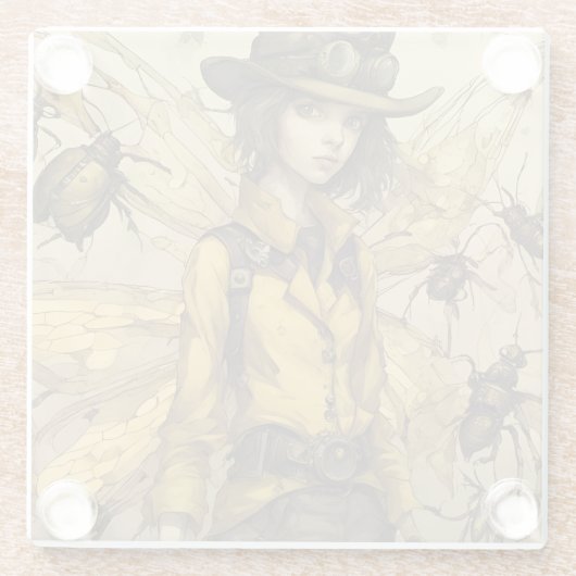 Steampunk Insectendame Glazen Onderzetter (Achterkant)