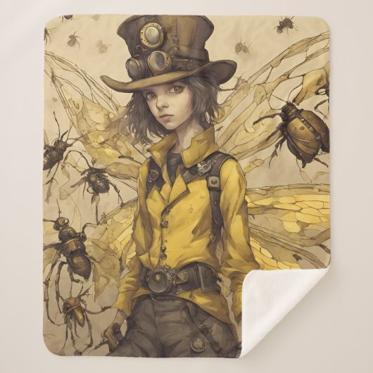 Steampunk Insectendame Sherpa Deken (Voorkant)