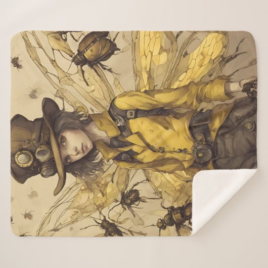 Steampunk Insectendame Sherpa Deken (Voorkant (horizontaal))