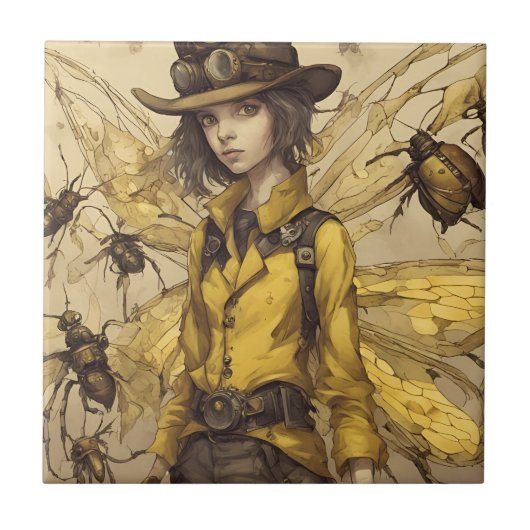 Steampunk Insectendame Tegeltje (Voorkant)