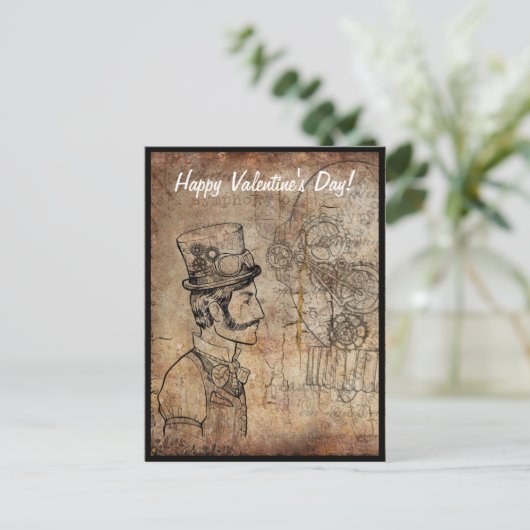 Steampunk Inventor Goggles Happy Valentine Day Feestdagenkaart (Staand voorkant)