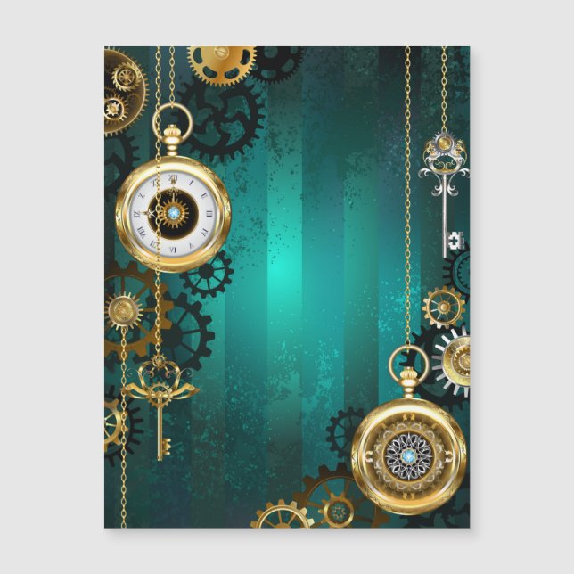 Steampunk Jewelry Watch on a Green Background (Voorkant)