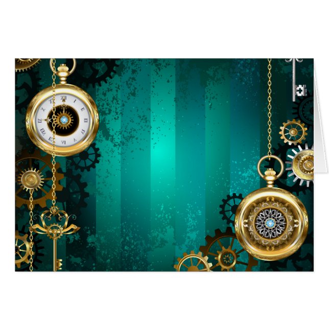 Steampunk Jewelry Watch on a Green Background (Voorkant Horizontaal)