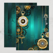 Steampunk Jewelry Watch on a Green Background (Voorkant / Achterkant)