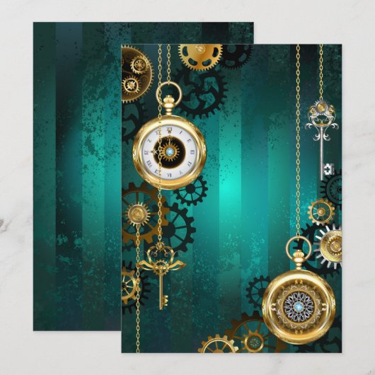 Steampunk Jewelry Watch on a Green Background (Voorkant / Achterkant)