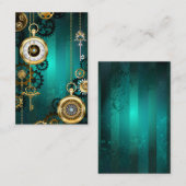 Steampunk Jewelry Watch on a Green Background Aanbevelingskaartje (Voorkant / Achterkant)
