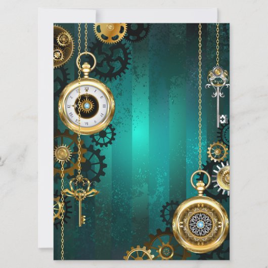 Steampunk Jewelry Watch on a Green Background Aankondiging (Voorkant)