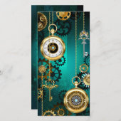 Steampunk Jewelry Watch on a Green Background Aankondiging (Voorkant / Achterkant)