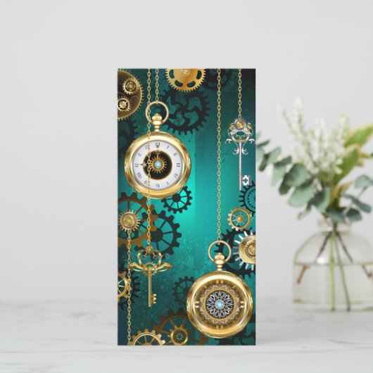 Steampunk Jewelry Watch on a Green Background Aankondiging (Staand voorkant)