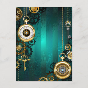Steampunk Jewelry Watch on a Green Background Aankondigingskaart
