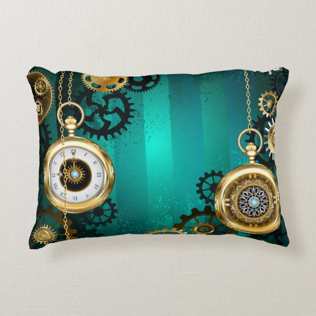 Steampunk Jewelry Watch on a Green Background Accent Kussen (Voorkant)