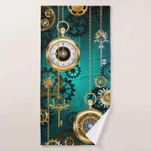 Steampunk Jewelry Watch on a Green Background Badhanddoek (Badhanddoek)