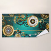 Steampunk Jewelry Watch on a Green Background Badhanddoek (Badhanddoek)
