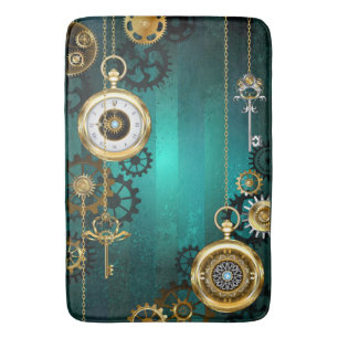 Steampunk Jewelry Watch on a Green Background Badmat