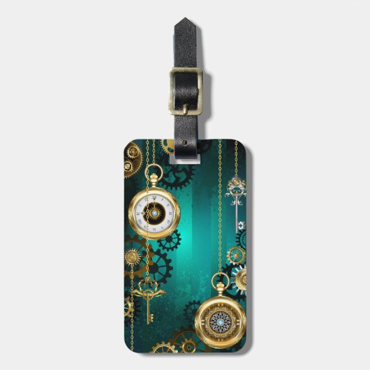 Steampunk Jewelry Watch on a Green Background Bagagelabel (Voorkant verticaal)