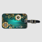 Steampunk Jewelry Watch on a Green Background Bagagelabel (Voorkant (horizontaal))