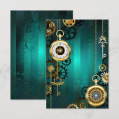 Steampunk Jewelry Watch on a Green Background Bedankkaart (Voorkant / Achterkant)