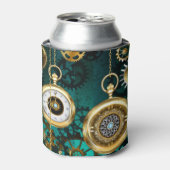 Steampunk Jewelry Watch on a Green Background Blikjeskoeler (Blikje Voorkant)