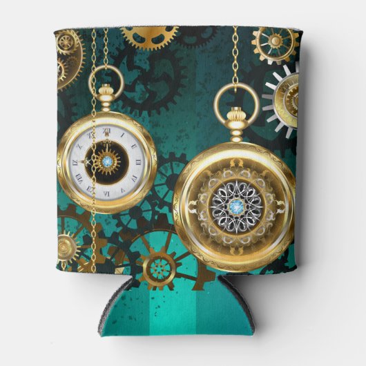 Steampunk Jewelry Watch on a Green Background Blikjeskoeler (Voorkant)
