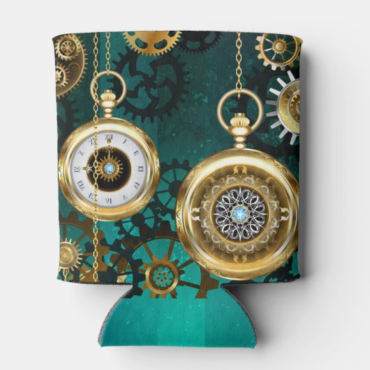 Steampunk Jewelry Watch on a Green Background Blikjeskoeler (Achterkant)