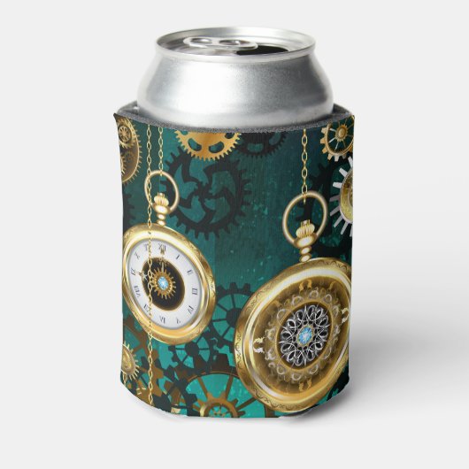 Steampunk Jewelry Watch on a Green Background Blikjeskoeler (Blikje Achterkant)