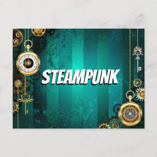 Steampunk Jewelry Watch on a Green Background Briefkaart (Voorkant)