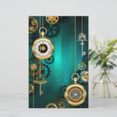 Steampunk Jewelry Watch on a Green Background Briefpapier (Staand voorkant)