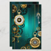 Steampunk Jewelry Watch on a Green Background Briefpapier (Voorkant / Achterkant)
