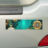 Steampunk Jewelry Watch on a Green Background Bumpersticker (Op auto)