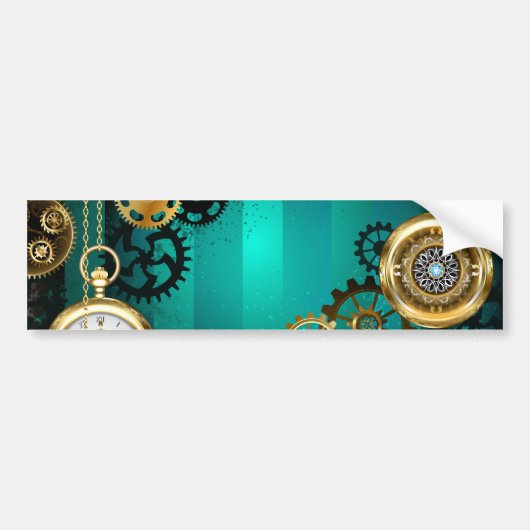 Steampunk Jewelry Watch on a Green Background Bumpersticker (Voorkant)