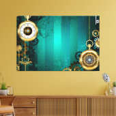 Steampunk Jewelry Watch on a Green Background Canvas Afdruk (Insitu (Woonkamer))