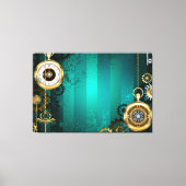 Steampunk Jewelry Watch on a Green Background Canvas Afdruk (Voorkant)