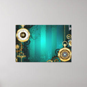 Steampunk Jewelry Watch on a Green Background Canvas Afdruk