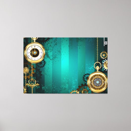 Steampunk Jewelry Watch on a Green Background Canvas Afdruk (Voorkant)