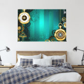 Steampunk Jewelry Watch on a Green Background Canvas Afdruk (Insitu (Slaapkamer))