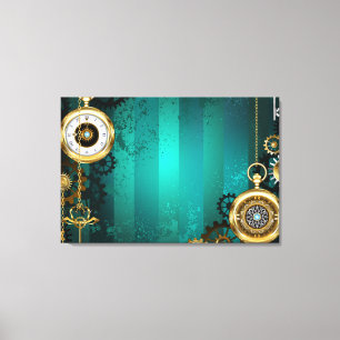Steampunk Jewelry Watch on a Green Background Canvas Afdruk