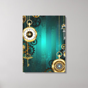 Steampunk Jewelry Watch on a Green Background Canvas Afdruk