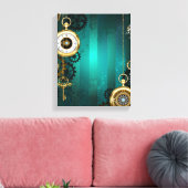 Steampunk Jewelry Watch on a Green Background Canvas Afdruk (Insitu (Woonkamer))
